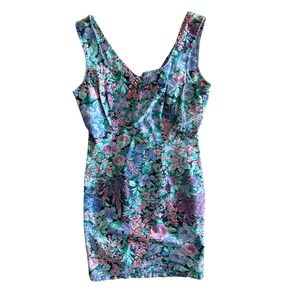 Y2K Vintage Paris Blues 90s Floral Mini Dress Sleeveless Size 7